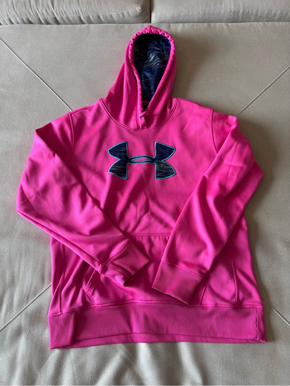 Under Armor Storm Hot Pink Cowl Neck Hoodie with Navy Logo-Women’s